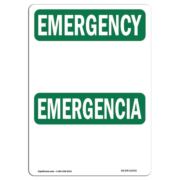 OSHA EMERGENCY Sign, Blank Write-On Bilingual, 18in X 12in Aluminum, 18" W, 12" H, Landscape